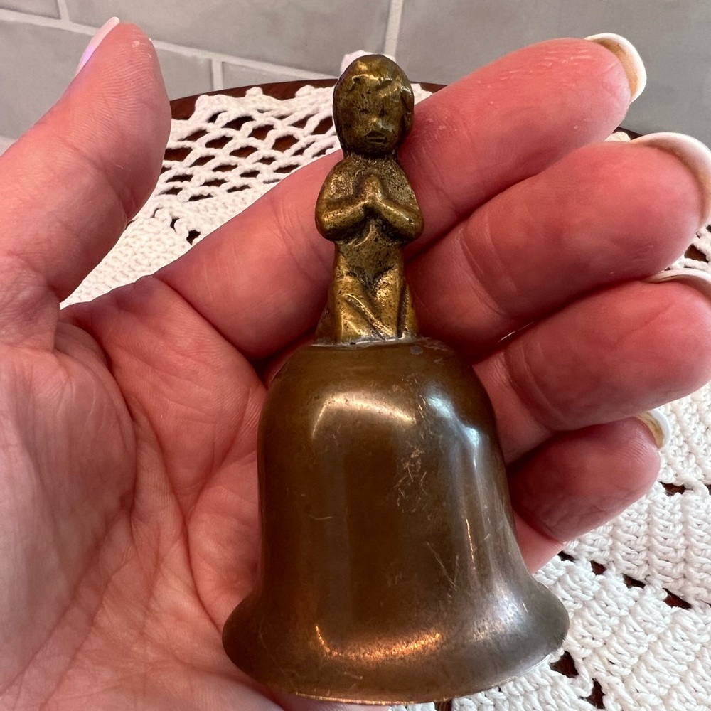 Vintage Brass Bell with Praying Child
